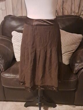 Worthington Brown 100% Silk A-Line Lined Skirt with Hem Detail Size 14
